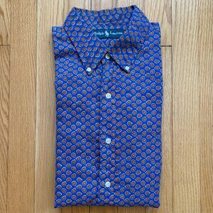 Polo Ralph Lauren Men’s Long Sleeve Paisley Shirt  XL Blue Orange Uninque